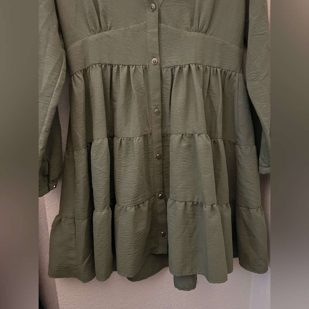 Zara Khaki Green Collared Dress - Picture 4 of 11